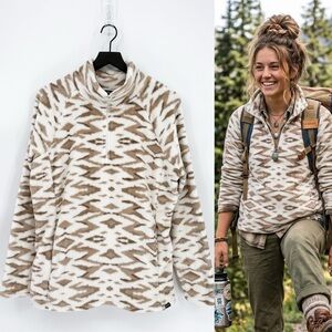 Eddie Bauer Nordic Polar Fleece Quarter Zip Pullover Aztec Print | XL
